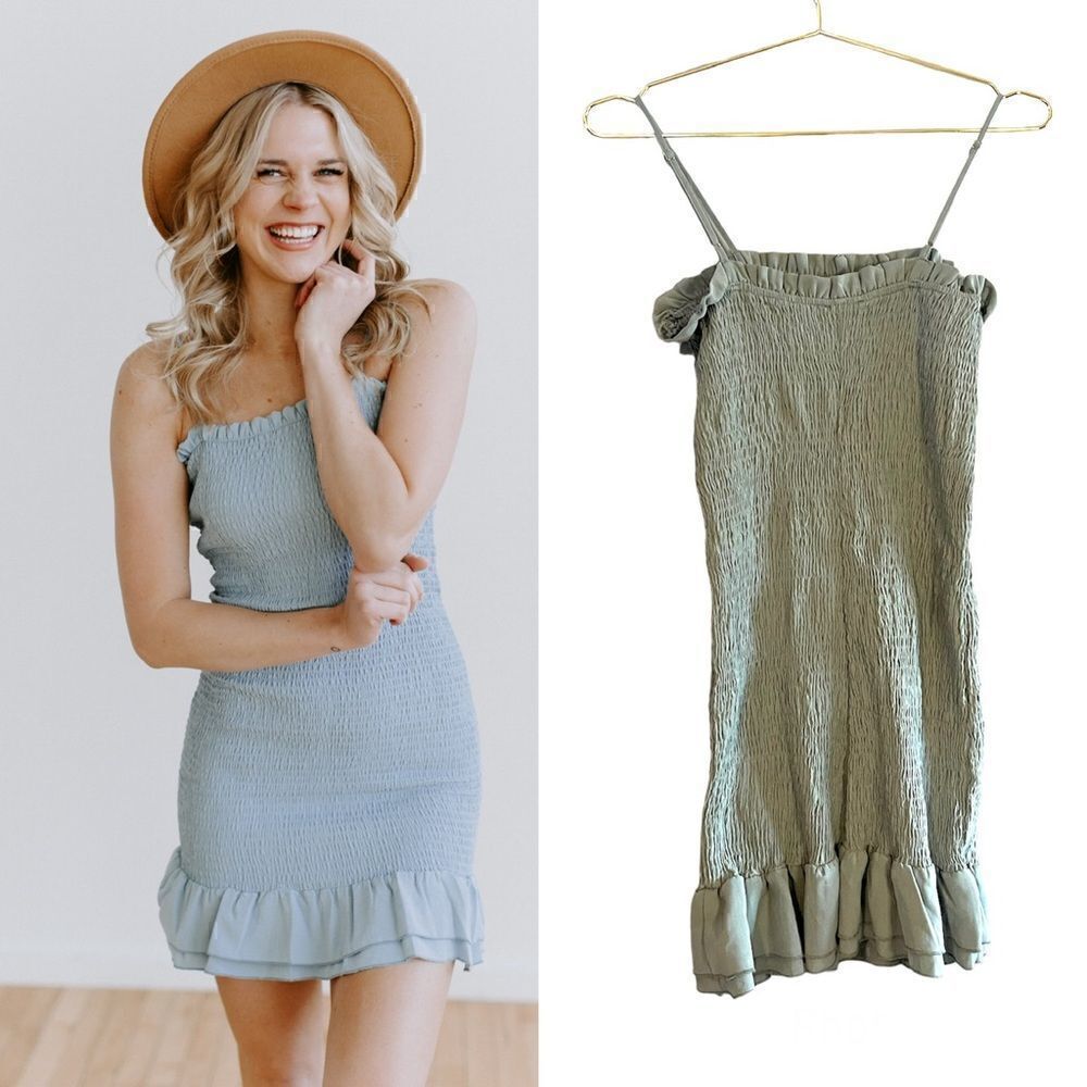 Stitch Fix Papermoon Blue-Green Smocked Mini Dress